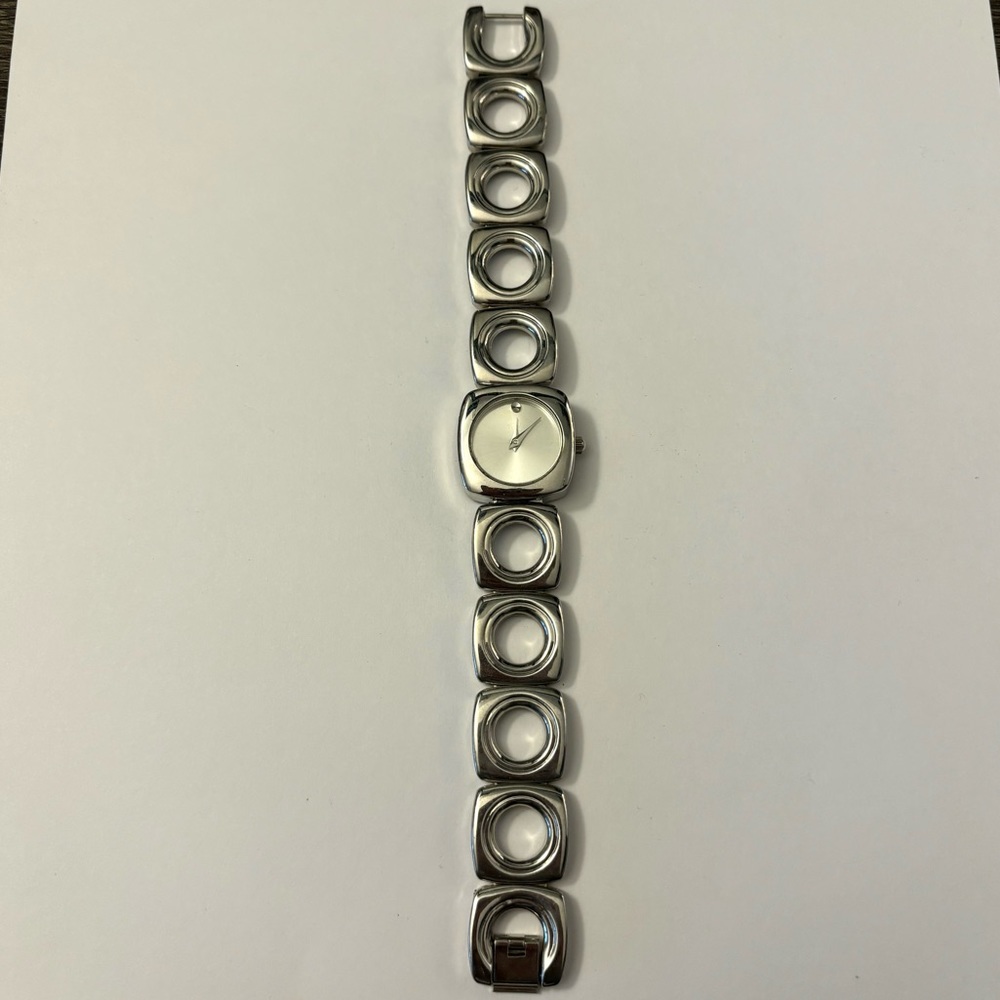 Vintage Square Silver Tone White Face Stainless Steel Quartz Wrist Watch